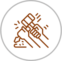 Hands holding tools in circular design.