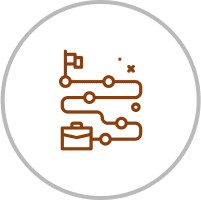 Icon of journey path with suitcase and flag.